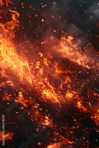 Raging Wildfire Engulfs the Land with Fierce Flames and Intense Heat in Isolated and Cinematic Photographic Style © lertsakwiman