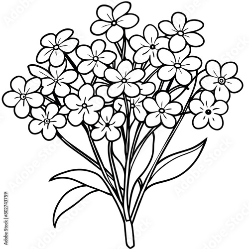 Forget Me Not Flower Bouquet outline illustration coloring book page design, Forget Me Not Flower Bouquet black and white line art drawing coloring book pages for children and adults