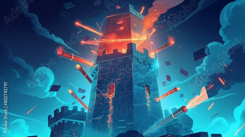 A firewall depicted as a towering, digital fortress under siege, with cannons of malware and phishing emails bombarding its defenses. 32k, full ultra hd, high resolution photo