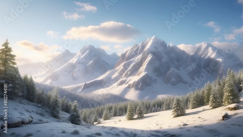 landscape in the mountains Snowy Peaks A Majestic Mountain Landscape 