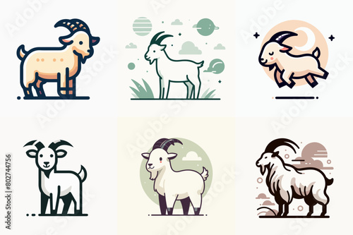 collection of cute sheep icon. flat vector illustration