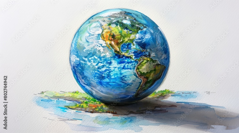 Fototapeta premium Aquarelle painting of the Earth.
