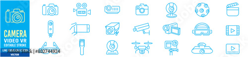 Camera icon collection vector illustration. Line icons. Editable stroke. Linear icons. 