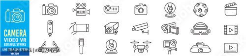 Camera icon collection vector illustration. Line icons. Editable stroke. Linear icons. 