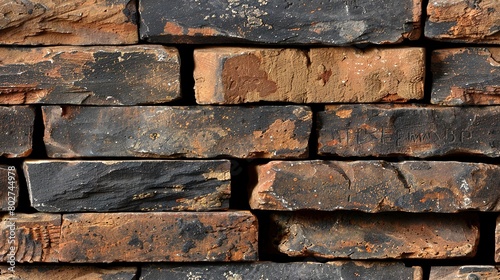  A close-up image of a brick wall, composed of various brick types and sporting a moderate layer of rust