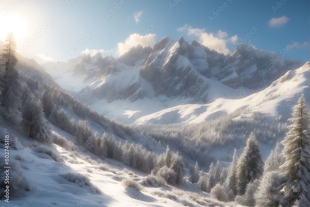 snow covered mountains Snowy Peaks A Majestic Mountain Landscape 