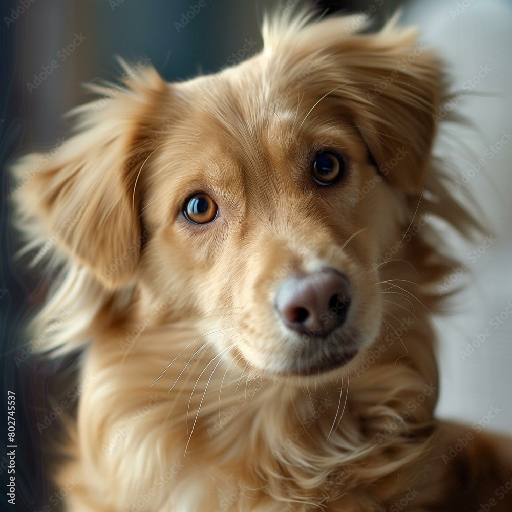 Close-up Portrait of a Beautiful Golden Dog with Soulful Eyes