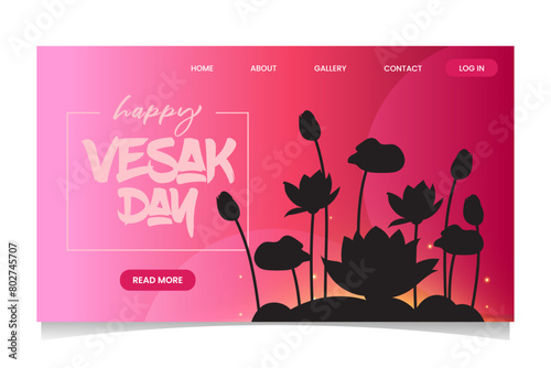 Happy buddha purnima celebration vector landing page template,Guru purnima, happy buddha purnima, vector illustration, makha bucha festival