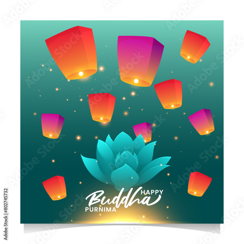 Happy buddha purnima post vector illustration shinne effects,Guru purnima, happy buddha purnima, vector illustration, makha bucha festival photo