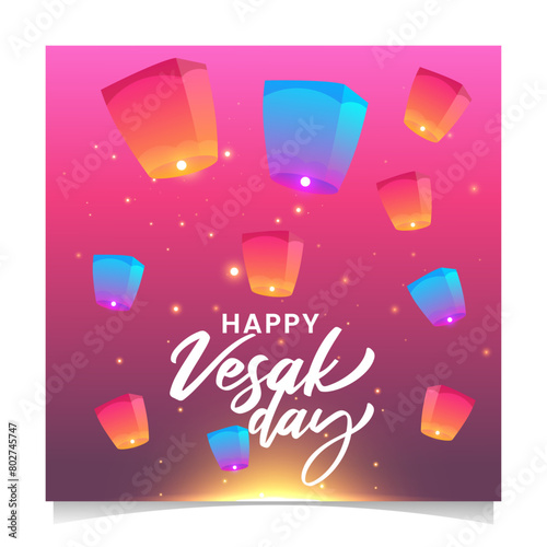 Happy buddha purnima greeting post vector with lanterns, Guru purnima, happy buddha purnima, vector illustration, makha bucha festival