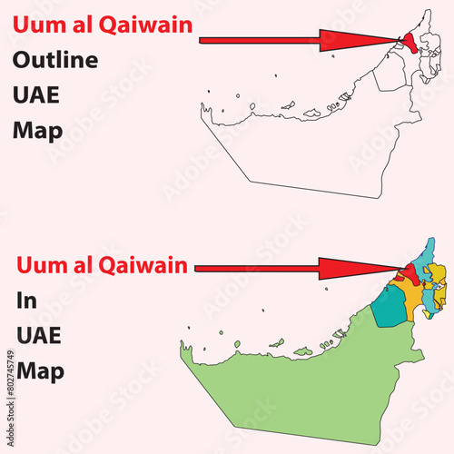 Foto Umm Al Qaiwain map vector, outline, political , road, tourist, city, metro, rail