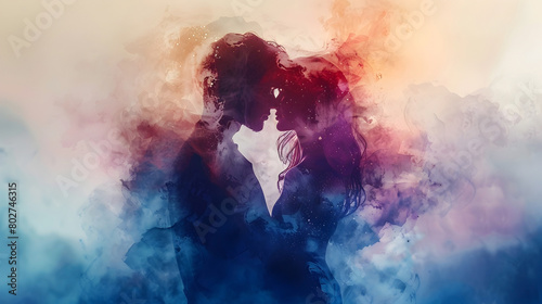 Watercolor Embrace of Amour's Deepening Bond Captured in Cinematic 3D Rendering