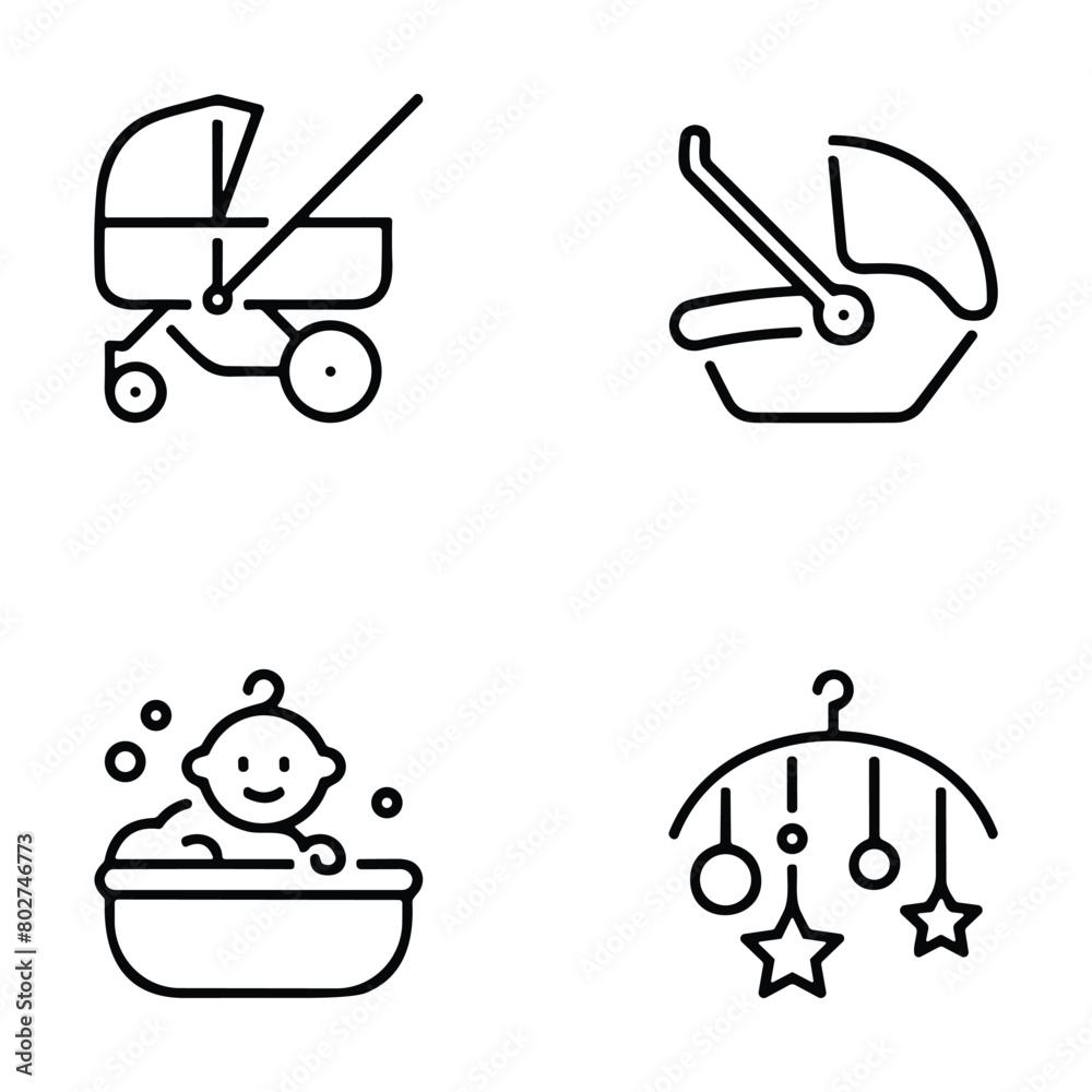 Set of line icons related to child care, international children day, kid rights, parenthood. Outline icon collection. Set of line icons related to child care, international children day, kid rights, parenthood. Outline icon collection.