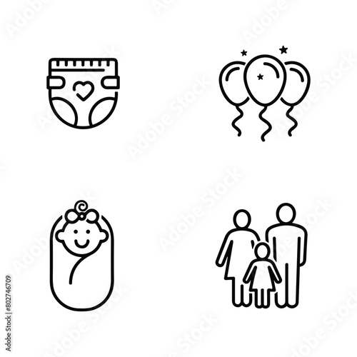 Set of line icons related to child care, international children day, kid rights, parenthood. Outline icon collection.