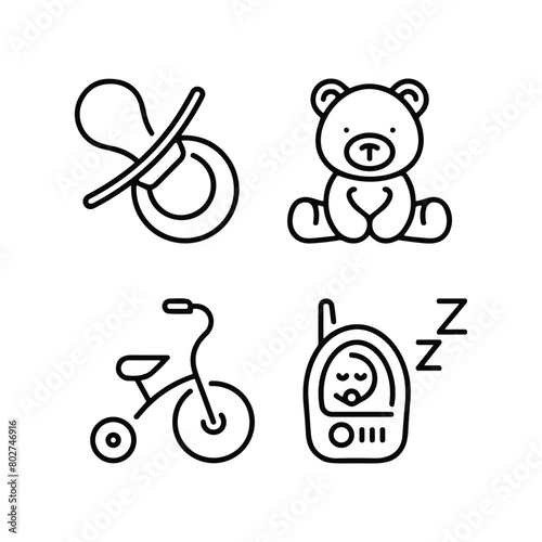 Set of line icons related to child care, international children day, kid rights, parenthood. Outline icon collection.