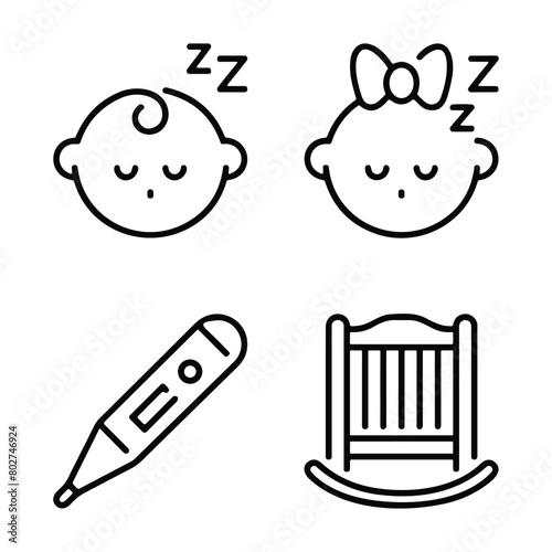 Set of line icons related to child care, international children day, kid rights, parenthood. Outline icon collection.