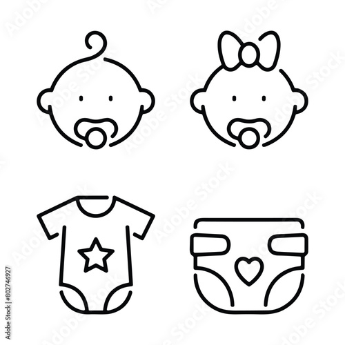 Set of line icons related to child care, international children day, kid rights, parenthood. Outline icon collection.