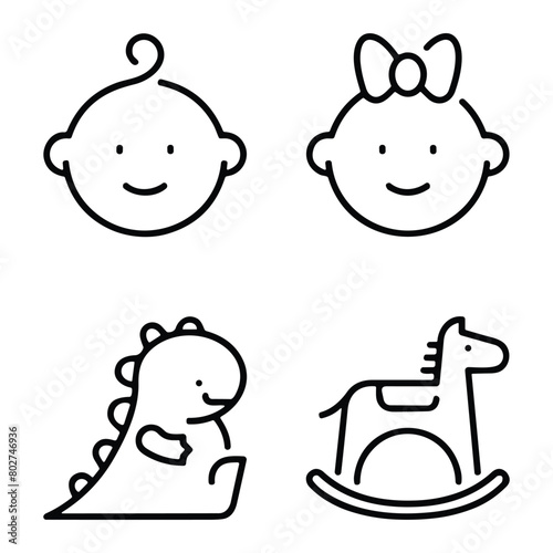 Set of line icons related to child care, international children day, kid rights, parenthood. Outline icon collection.