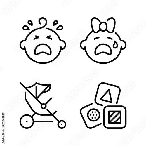 Set of line icons related to child care, international children day, kid rights, parenthood. Outline icon collection.