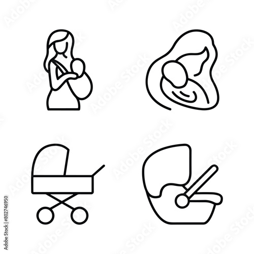 Set of line icons related to child care, international children day, kid rights, parenthood. Outline icon collection.