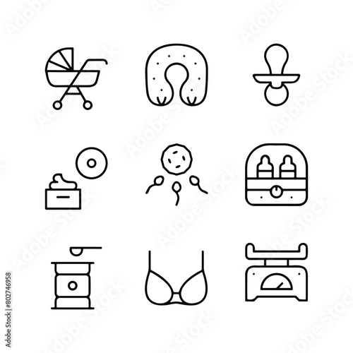 Set of line icons related to child care, international children day, kid rights, parenthood. Outline icon collection.
