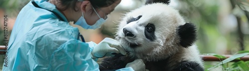 Veterinarian giving a medical checkup to a giant panda  highlighting the importance of animal health care