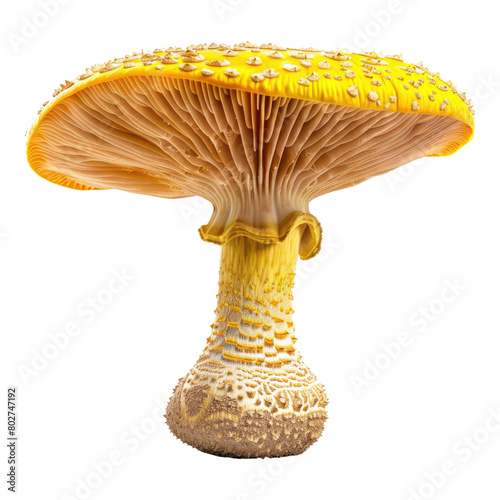 Vibrant yellow foot mushroom isolated on transparent background