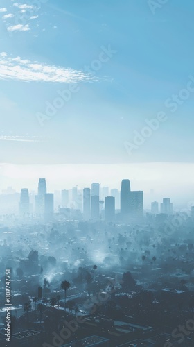 Urban skyline with visible smog  contrasted with a healthy sky graphic  highlighting the impact of ozone preservation