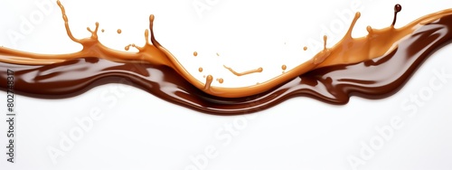 Melted chocolate. Flowing liquid chocolate for sweet for concept isolated on white background.