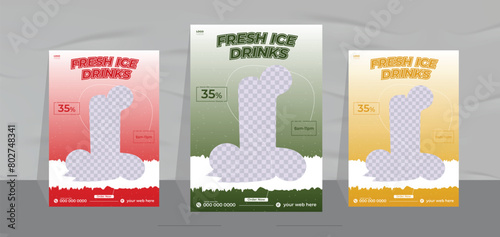 fresh Ice drink poster design and natural juice menu flyer template