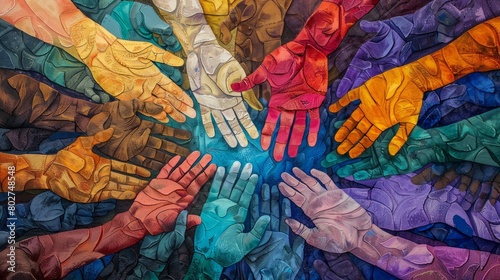 Colorful hands reaching out.