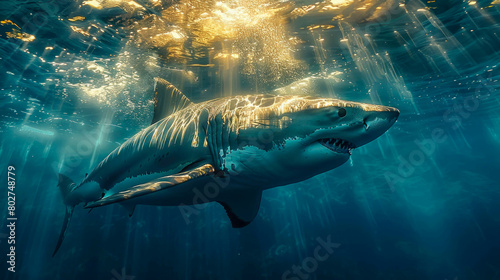 Close up of a shark swimming underwater in an aquarium. Shallow depth of field