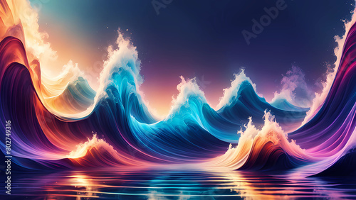 a beautiful sepiral and colorful image of a wave, a walpeper background of a wave cover, Generative AI photo