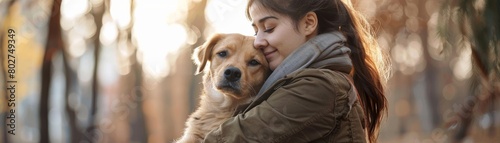 Wallpaper Mural Professional dog walker hugging one of the dogs in her care, urban park setting, promoting trust and care services Torontodigital.ca
