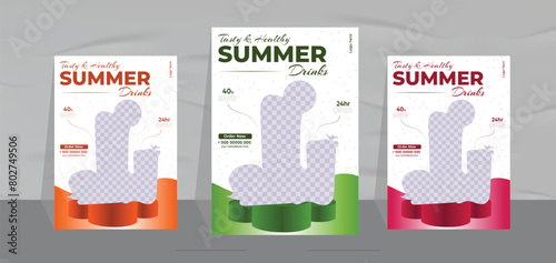 fresh Ice drink poster design and natural juice menu flyer template