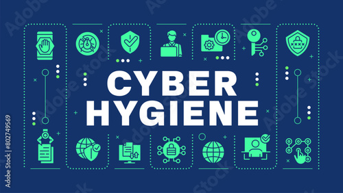 Cyber hygiene blue word concept. Internet privacy, cybersecurity. Data protection, computer safety. Visual communication. Vector art with lettering text, editable glyph icons. Hubot Sans font used