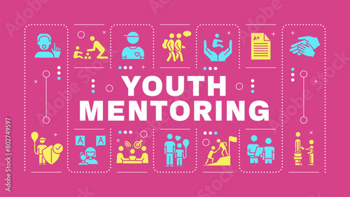 Youth mentoring pink word concept. Skill development, holistic growth. Self assurance. Visual communication. Vector art with lettering text, editable glyph icons. Hubot Sans font used