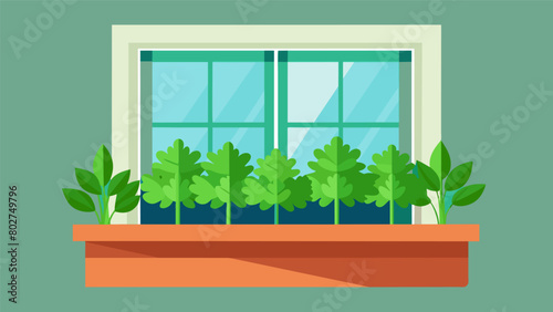 A window box overflowing with fragrant basil cilantro and parsley utilized not just for cooking but also for their theutic qualities..