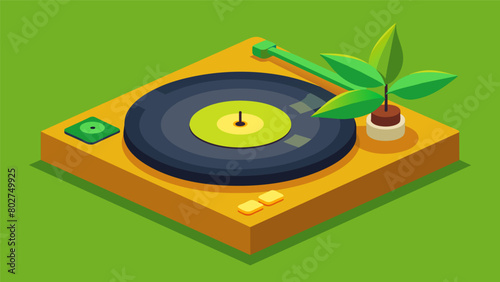 An ecofriendly record player made from recycled materials with a bamboo needle. Vector illustration