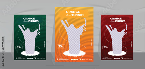 fresh Ice drink poster design and natural juice menu flyer template