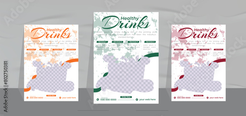 fresh Ice drink poster design and natural juice menu flyer template