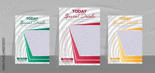 fresh Ice drink poster design and natural juice menu flyer template