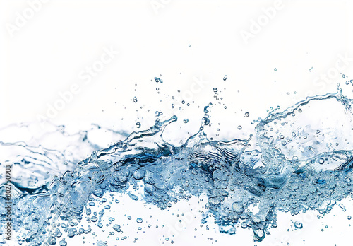 water wave with bubbles on white background, copy space concept, banner design, high resolution photography 