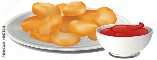 Vector illustration of chicken nuggets on a plate.