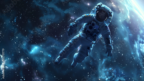 Artistic Realistic Style Spaceman Astronaut Floating in the Space Galaxy Universe Aspect 16:9