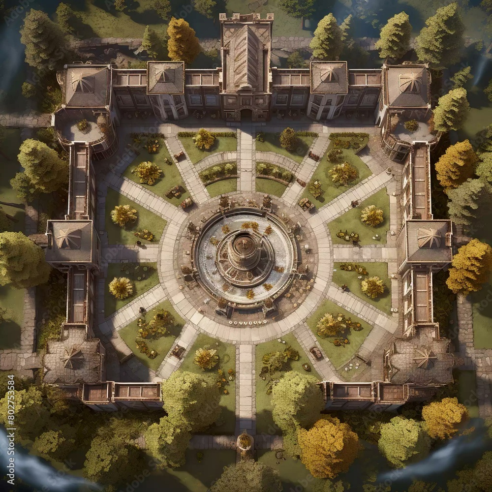 DnD Battlemap castle, courtyard, heroic, fantasy, style.