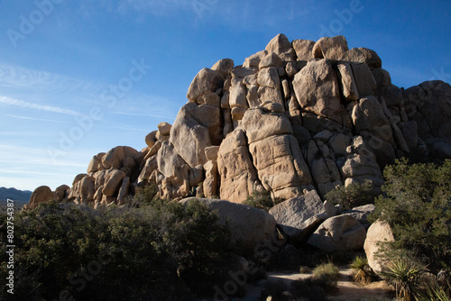 Stunning boulders under blue sky in Joshua Tree Park