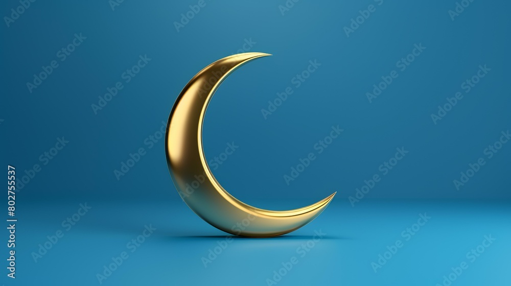 The golden crescent moon on a blue background. 3d render illustration. The golden crescent moon on a blue background. 3d render illustration.