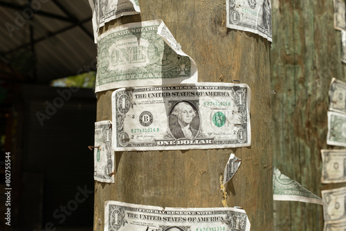 One Dollar Bills Stapled Wooden Post - United States Washington