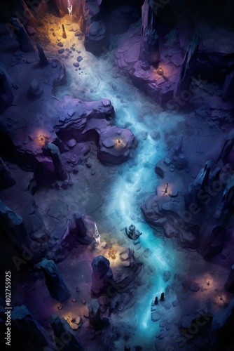 DnD Battlemap Glowing Cavern: A Mystical Underground Environment.
